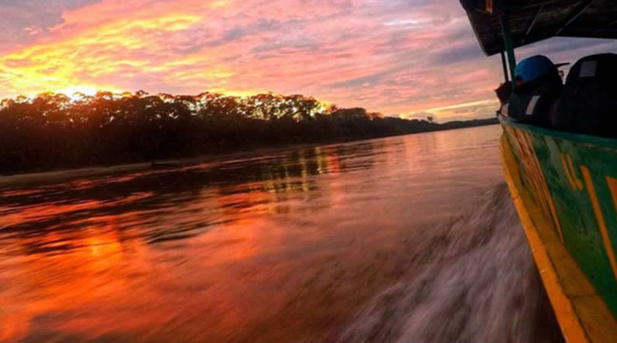 Boat on the Amazon River near Iquitos, Peru