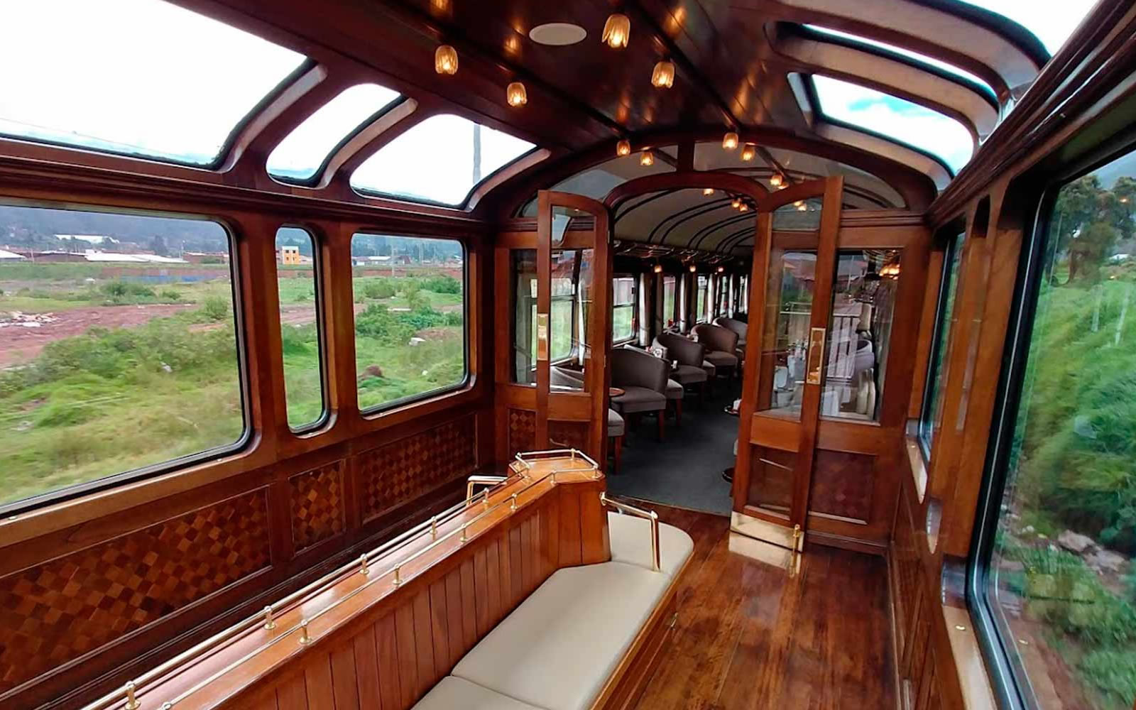 Open-air observatory car of the PeruRail Vistadome Observatory train