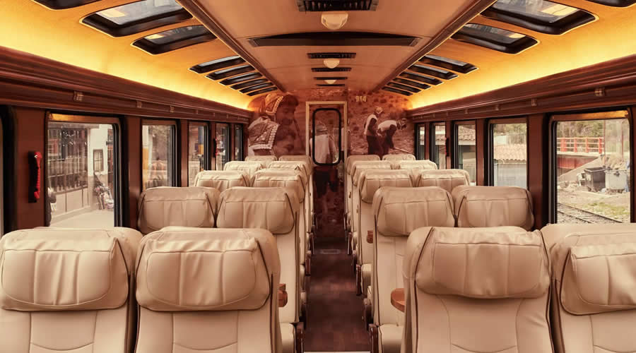 Panoramic train travelling through the Sacred Valley to Machu Picchu