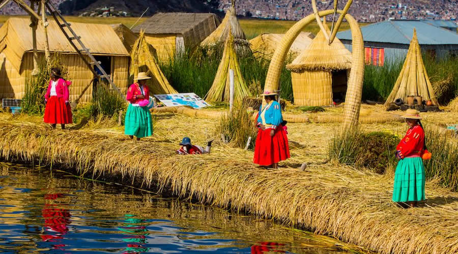 Uros floating reed islands on Lake Titicaca